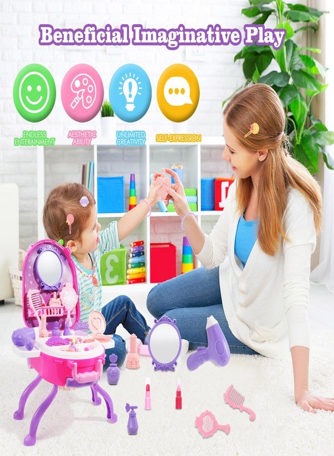 Plintone 4 in 1 Girls Vanity Set Dress Up Toy Vanities 40 PCS Toddler Vanity with Fashion Accessories, Pretend Makeup for Toddlers 3-5, Play Makeup for Girls 3-7 Best Birthday Christmas Festival Gift - Image 4